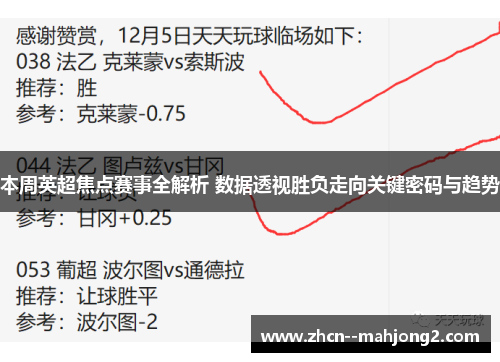 本周英超焦点赛事全解析 数据透视胜负走向关键密码与趋势 本周英超焦点赛事全解析 数据透视胜负走向关键密码与趋势