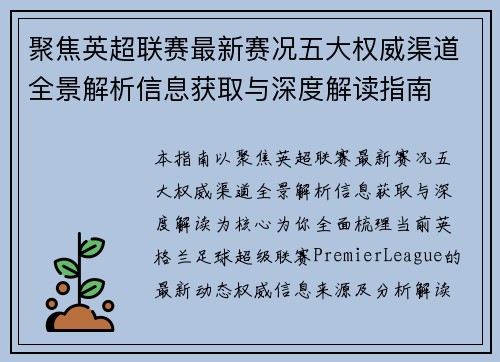 聚焦英超联赛最新赛况五大权威渠道全景解析信息获取与深度解读指南